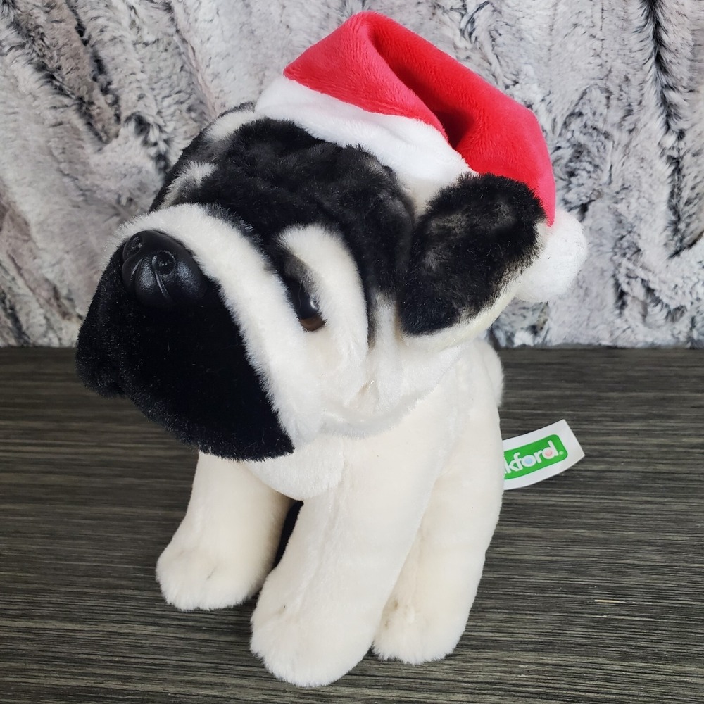 Frankford Christmas Pug 7" Plush Puppy Dog Stuffed Animal Red Santa Claus‎ Hat